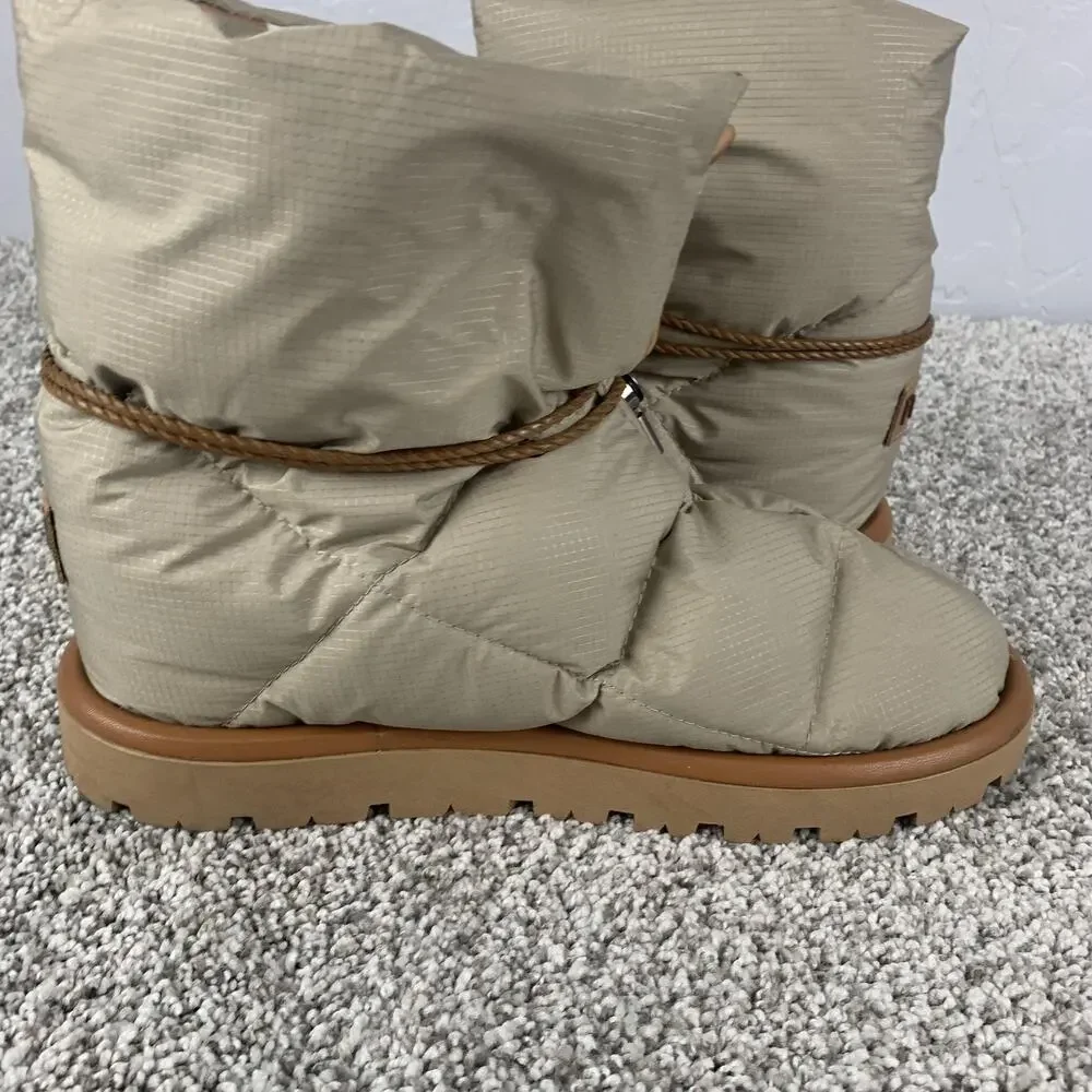 Flufié Boots Womens Size 11 Beige Quilted Nylon Ankle Snow Winter Insulated